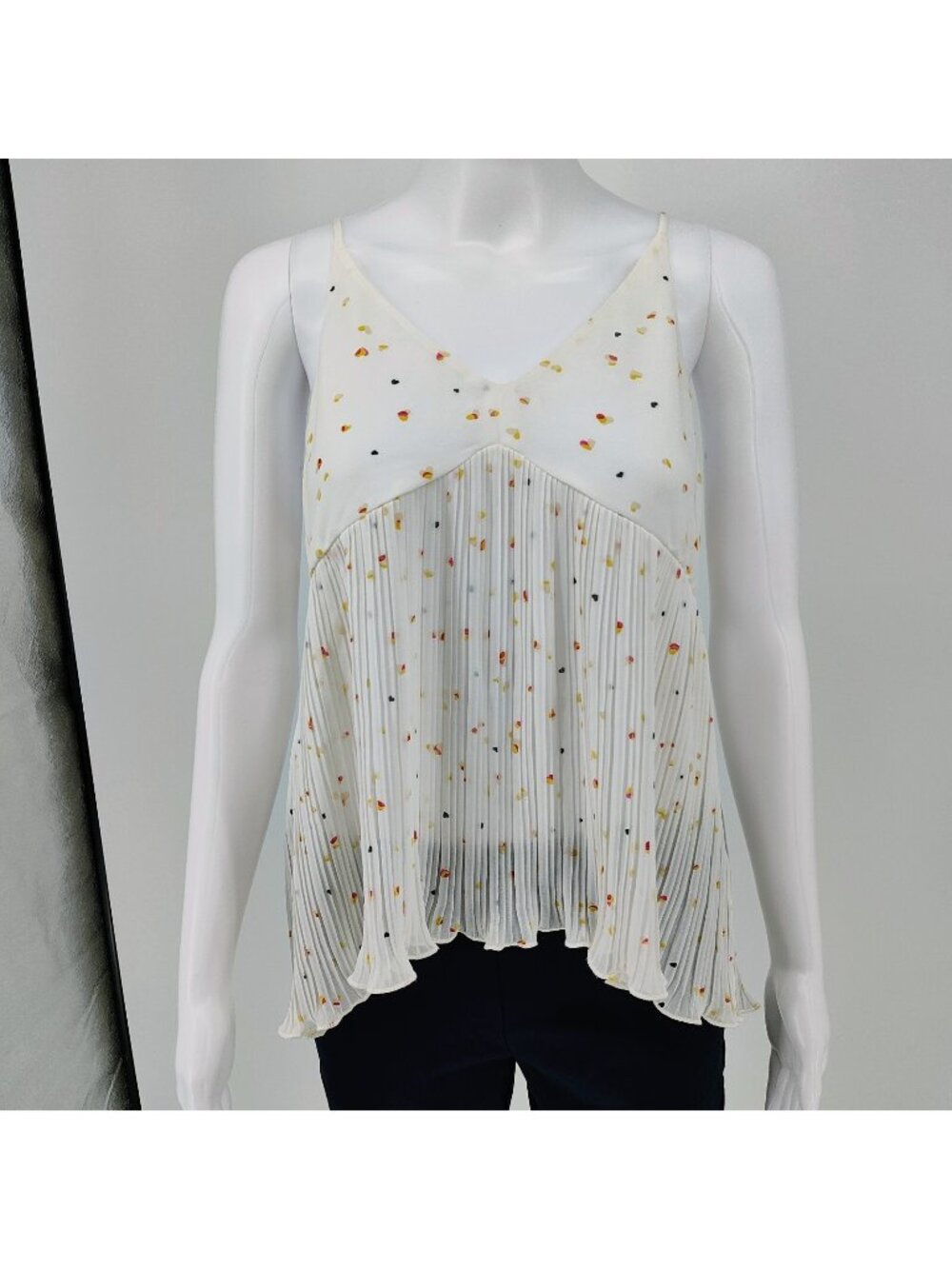 Anthropologie Paper Crane Women's White Heart Spaghetti Strap Top (Size Large)
